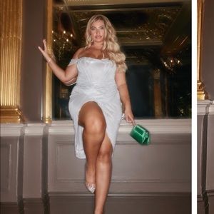 PrettyLittleThing Silver Off-Shoulder Midi Dress